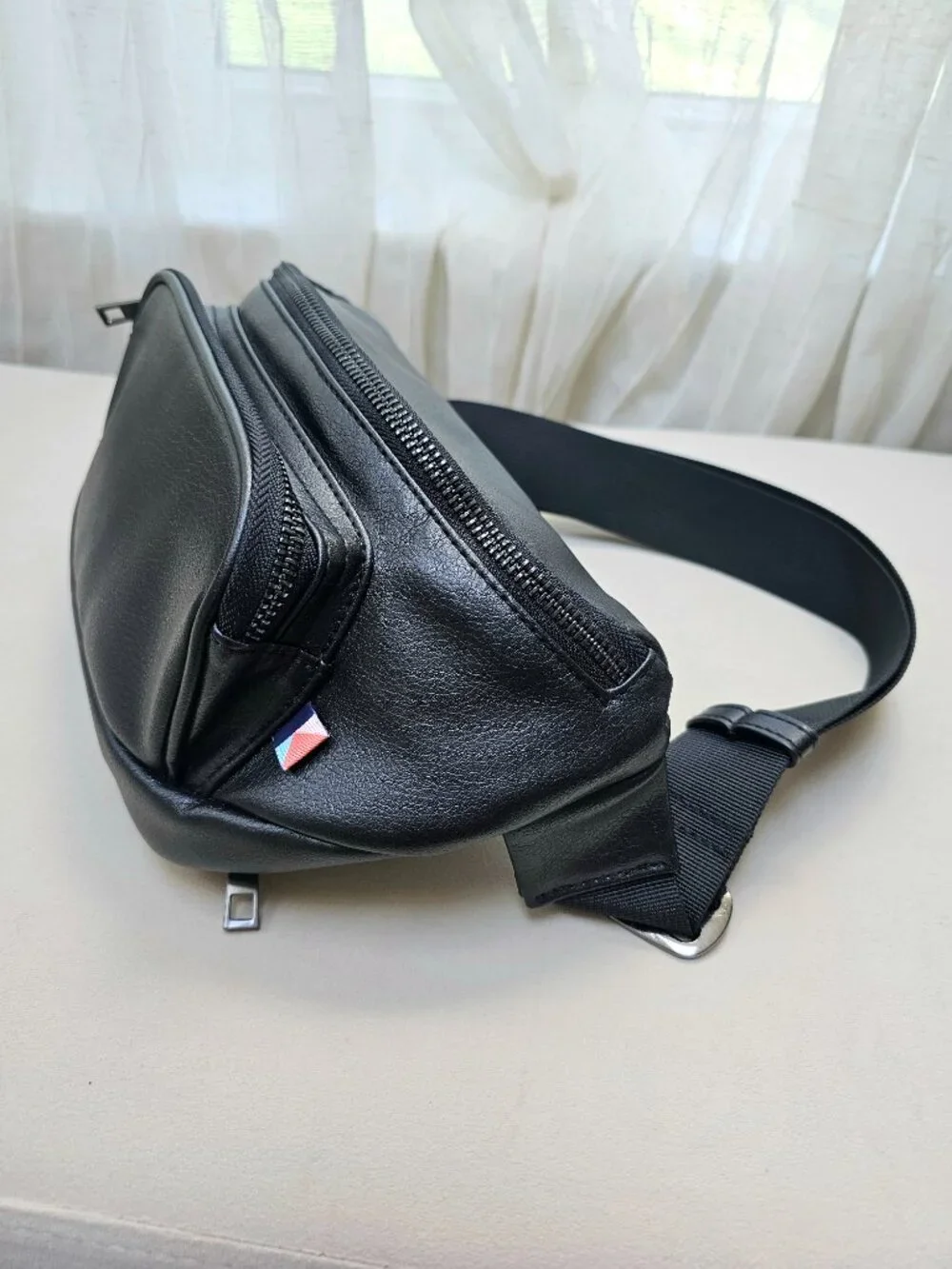 Kibou Vegan Leather Diaper Bag Black Changing Pad Wipes Pocket Belt Bag